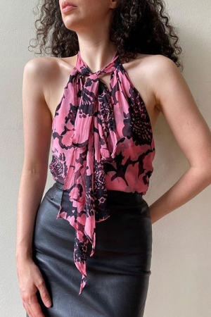 Milly silk tie front halter top
